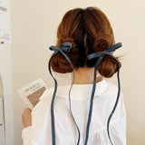 Daiiibabyyy  Retro Denim Bow Hair Clips for Women Blue Ribbon Twist Braids Ponytail Small Hair Claw Sweet Versatile Hair Accessories Gift New