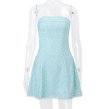 Daiiibabyyy  Summer French Polka Dot Stripe Dress Women's Bareback High Waist Slimming Mini Dress Y2K Spicy Girl Party Street Top