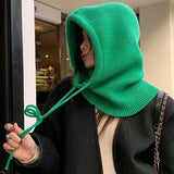 Daiiibabyyy  Women Knitted Balaclava Fashion Fake Collar Shawl Hooded Hat Thick Warm Beanines Winter Hat