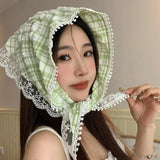 DAIIIBABYYY   -  6 Style Ins Lace Hair Scarf Floral Print Transparent Headscarf Hat Retro Triangle Hair Band Travel Photo Headband Accessories