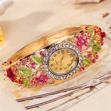 Daiiibabyyy  Rich In Flowers Vintage Watch Rhinestone Bracelet Round Dial Quartz Watch Crystal Jewelry Versatile Design