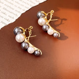 Daiiibabyyy  Creative Gray White Pearl Caterpillar Shaped Crescent Earrings Women Temperament Cool Earring Jewelry Gifts