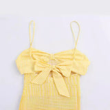 Daiiibabyyy  Summer Floral Print Hollow out Back Dress with Small Bow Tie Wind Hemp Short Sleeve V-Neck British Style Commute Dress