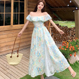 DAIIIBABYYY  -  French Floral Sweet Seaside Vacation Dress For Women Off The Shoulder Design Summer New Collection Waist Slimming Fairy Dresses