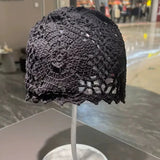 Daiiibabyyy  Japanese Niche Mesh Hollow Flower Pullover Hat Spring and Summer Retro Breathable Hand-woven Fashion Skull Beanie Cap for Women
