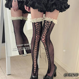 Daiiibabyyy  Shibuya Hot Girl Dark Lace Strap Over Knee Socks Cute Sweet Cool Style Thigh Mesh Socks Y2K Sexy Lolita JK Fishing Mesh Socks