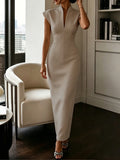 Daiiibabyyy  Sexy Deep V-neck Commute Bodycon Dress Women Fashion Cap Sleeve Cocktail Long Dress Casual Hight Waist Solid Slim Party Dresses