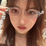 DAIIIBABYYY  -  Retro Small Oval Eyeglasses Women Girls Metal Frames Shades Eyewear with Rhinestone Anti Blue Light Reading Glasses Eyewears