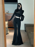 DAIIIBABYYY  -  Lounge Stitch Tulle Yoga Pants Women Black Solid Slim Bootcut High Waist Bell Bottoms Workout Leggings Female Clothes