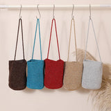Daiiibabyyy  Casual Large Capacity Handwoven Bucket Bag Solid Color Straw Design Metal Line Bucket Bag Handmade Boho Shoulder Bag Beach