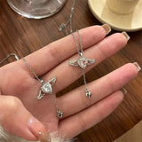 DAIIIBABYYY  -  Crystal Angel Wings Heart Pendant Necklaces Ladies Girl Simple Y2K Pink White Zircon Love Elegant Necklace Women Jewelry
