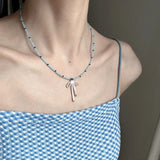 Daiiibabyyy  Fashionable Spotted Dog Kitten Fish Pendant, Contrast Beaded Y2k Clavicle Chain, Suitable For Girls' Party Jewelry