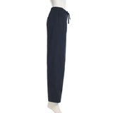 Daiiibabyyy  Women's Streetwear Black Pants Solid Loose Fit Drawstring Waist Trousers Wide Leg Woven Casual Pants Low Waist Cargo Pants