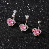 Daiiibabyyy  Pink Crystal White Zircon Love Heart Stone Navel Rings For Women Classic Silver Color Belly Button Nail Body Piercings Jewelry