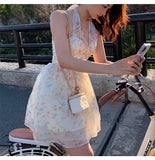 Daiiibabyyy Floral Chiffon V-neck Sling Neck Dress 2024 Summer Little Sexy Princess Dress Fashion Vestidos Elegantes Prom Harajuku Kawaii