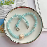 DAIIIBABYYY  -  Handmade Shell Pearl Flower Starfish Blue Rice Bead Necklace For Women Girl Summer Beach Vacation Charm Boho Jewelry Accessories