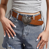 DAIIIBABYYY  -  American Vintage Western Y2K Millennium Style Brown Heart-shaped Belt Simple Versatile Trendy Sweet Cool Spicy Girl Love Belts