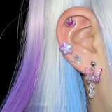 DAIIIBABYYY  -  1PC Butterfly Earring Stainless Steel Helix Piercing Cartilage Ear Piercing Conch Piercing Moon Stone Ear Stud Body Jewelry