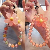 DAIIIBABYYY  -  Colored bead petal Lanyard for IPhone Anti-Lost Bracelet for Samsung Mobile Phone Case Wrist Strap Car Keychain Cute Phone Charm