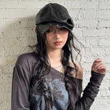 Daiiibabyyy  Spring New Rivet Punk Style Leather Beret Women Hat Pleated Design Spice Girls Fashion Beret Trendy Ladies Cool Chic Beret Hat