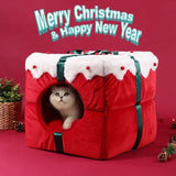 DAIIIBABYYY  -  Christmas Cat Beds Closed Puppy House Winter Warm Pet Dog Sleeping Nest Large Space Bed for Small Dogs Cat Rabbit Holiday Gift