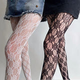 Daiiibabyyy  Lace Sakura Fishnets Net Stockings Y2K Lolita Sexy Mesh Hollow Out Tights Flower Ultra Thin Bottomed Underwear Women's Pantyhose