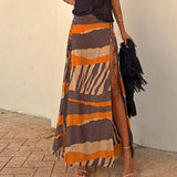 DAIIIBABYYY  -  Spring Summer Women All Match Maxi Skirts, Beach Style Fashion Simple Split Skirts, New Lace-Up Printing Patchwork Ladies Skirts