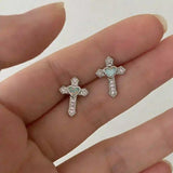 Daiiibabyyy  Gothic Punk Rhinestones Cross Stud Earrings for Women Men Personality Hip-Hop Heart Crystal Earrings Statement Jewelry Gifts