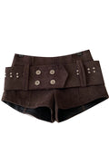 Daiiibabyyy  Sexy Retro American Sle Low Waist Belted Corduroy orts Women's Autumn Winter Casual Pants Wide Leg Button Detail