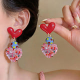 Daiiibabyyy  Colored Glaze Resin Heart Dangle Earrings for Women Sweet Polka Dot Flower Pendant Earring Beach Dating Picnic Party Jewelry K
