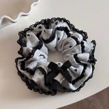 DAIIIBABYYY  -  Korean version light gray soft offset printing love bow fabric large intestine hair band ponytail disc hair ball head hair rope