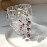 Daiiibabyyy  Fantasy Purple Color Glass Bell Orchid Long Tassel Dangle Earrings for Women Trendy Gold Color Metal Flower Earring Gifts