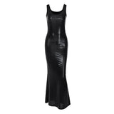 Daiiibabyyy Women's Clothing 2024 New Fashion U-neck Slim Fit Slit Solid Color Suspender Dress Wholesale Foreign Trade Sexy Dress Streetwear