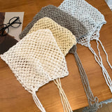 DAIIIBABYYY  -  Simple Hand-woven Hollow Fringed Pullover Hat Women Spring and Summer Thin Breathable Big Head Ear Protector Skull Beanie Cap