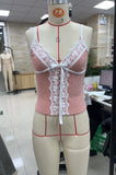 DAIIIBABYYY  -  Contrast Lace Trim Patchwork Camisole Y2K Aesthetic Bow Tie-up Straps Crop Tops Ribbed Corset Cute Skinny Vest Lolita Tops