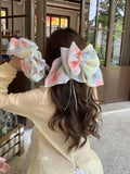 Daiiibabyyy  Girl's Scrunchies Korean Version Rainbow Pearl Large Hair Band Sweet Style Hair Tie Pleated Twisted Hair Band Bow Cute Hair Clip