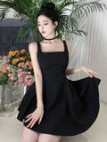 DAIIIBABYYY  -  Y2K Sweet Black Mini Dress Elegant Square Collar Spaghetti Strap A-Line Birthday Party Short Dresses Female One Piece Vestidos