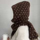 Daiiibabyyy  Korean Love Love Plush Hat Scarf One Polka Dot Retro Ins Merad Style Lamb's Wool Hat Winter Thickened Windproof Warm Neck