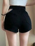 DAIIIBABYYY  -  Sexy Hollow Out Denim Shorts Women High Waist Y2K Chain Shorts Streetwear Retro Slim Female Summer Black Jeans Shorts New