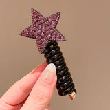 Daiiibabyyy  5 pieces of new water diamond star hair tie phone cord hair band for little girl, five-pointed star hair accessory.