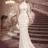 Daiiibabyyy  Elegant Party Wedding Guest Dress Off Shoulder Long Sleeve Mermaid Dresses High Waist Ruched Evening Dress Floor Length Maxi