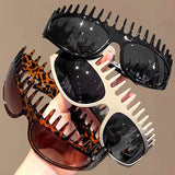 Daiiibabyyy  New Fashion Punk Black Headband Sunglasses High-End Sense Women's Sun Glasses Special Shape Outdoor Casual Sunglasses Decoration