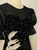DAIIIBABYYY  -  Women Plus Size Dress Sequin Black Embroidery Chest Wrapped Puff Sleeve Sparkly Dress Cocktail Wedding Guest Classy Party Dress