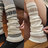 Daiiibabyyy  Korean Style Fair Isle Autumn Winter Snowflake Slouch Socks Women Girls Knitted Socks Leg Warmer Knee High Boot Cuffs Leg Cover