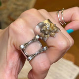 Daiiibabyyy  Silver Color Bowknot Open Ring Neutral Creative Wide Surface Tassel Stackable Ring Punk Cold Tone Street Rock Hand Jewelry Gifts
