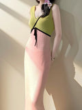 Daiiibabyyy  Strawberry Splicing Color Contrasting Knitted Dress for Women Summer, High Waist, Slimming  Design, Tank Top Skirt