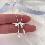 Daiiibabyyy 925 Sterling Silver Bow Knot Necklace For Women Clavicular Chain Sweet Versatile Korean Jewelry Gifts Wholesale