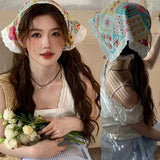 DAIIIBABYYY   -  6 Style Ins Lace Hair Scarf Floral Print Transparent Headscarf Hat Retro Triangle Hair Band Travel Photo Headband Accessories