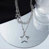 DAIIIBABYYY  -  Y2K Silver Color Hip Hop Cool Women Shiny Cubic Zirconia Pendant Multi-Layered Necklace Fashion Simple Temperament Trend Jewelry
