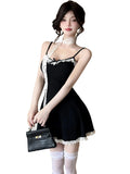 DAIIIBABYYY  -  Black Patchwork Lace Bow Sling Sexy Mini Dresss Women Elegant Casual Y2k Dress Summer Korean Fashion Bodycon Evening Dress